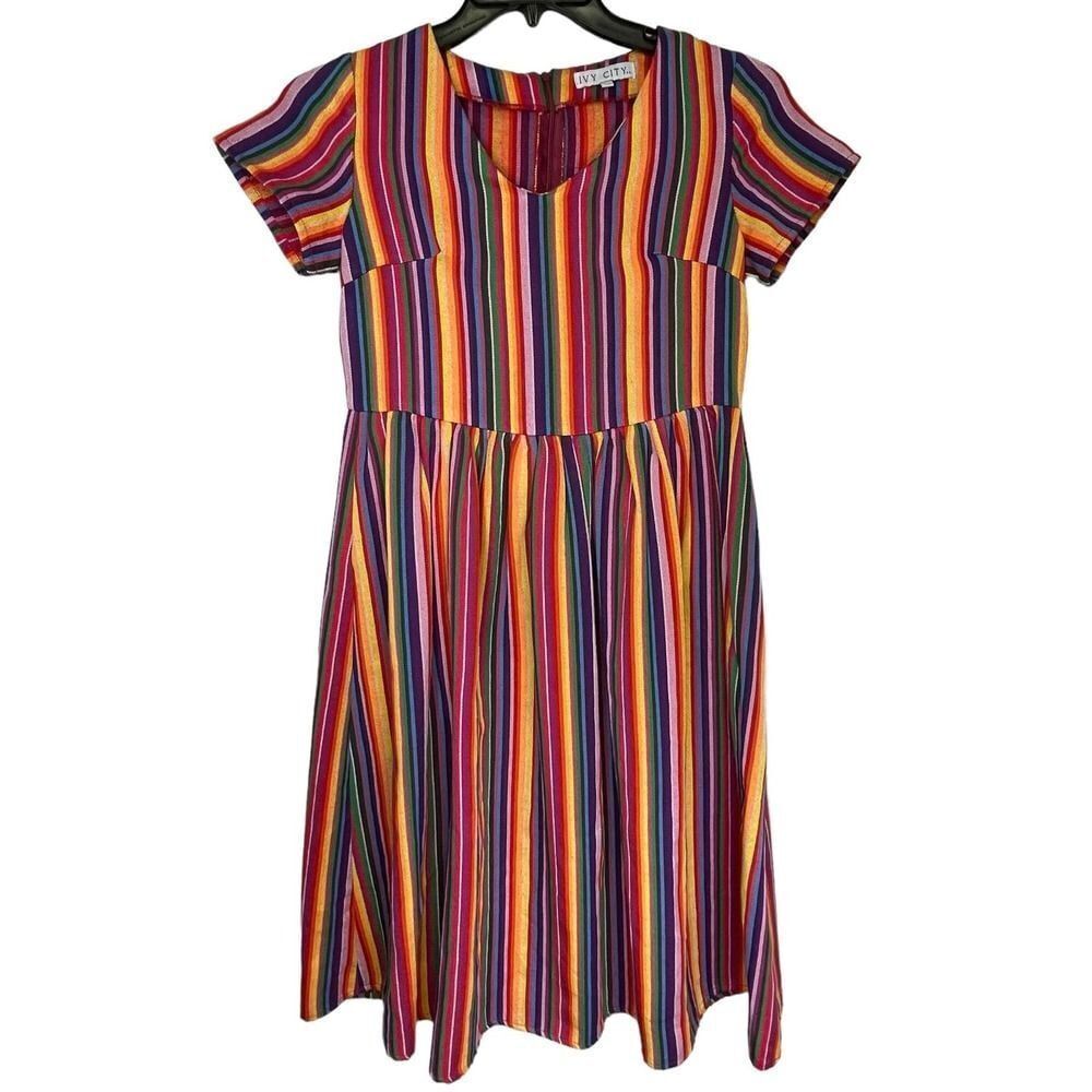 Ivy City Co. Summer Rainbow‎ Striped Womens Short Sleeve V Neck Dress Size XS